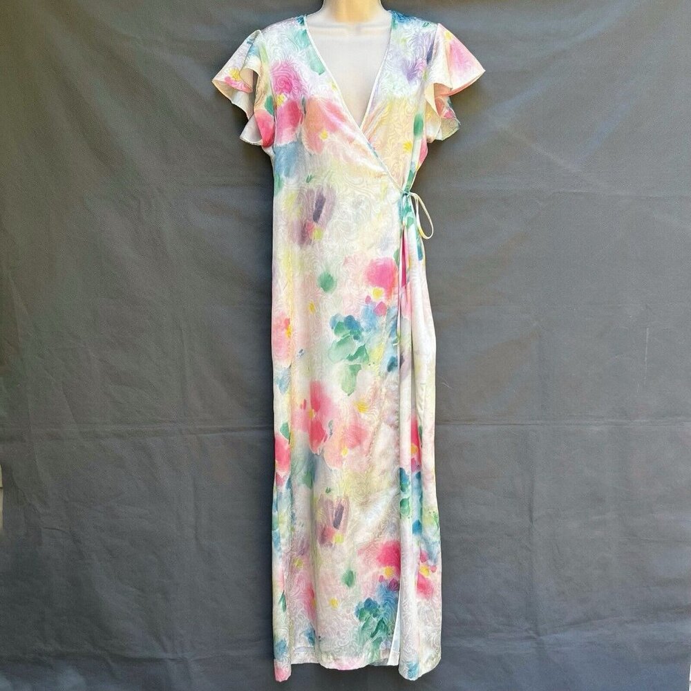 Mary McFadden Vintage Watercolor Wrap Midi Dress Lightweight
